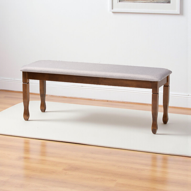 Banc rembourré en tissu Gethyn gris avec bois fini noyer brun, H 18,9 po x l 47,8 po x P 16,1 po, Gris, Noyer brun