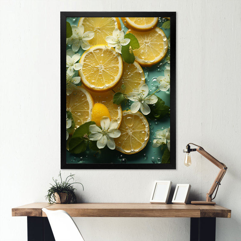 «Condesa Yellow Citrus Yellow Collage II», reproduction sur toile, Cadre photo noir, H 40 po x l 30 po x P 1,5 po