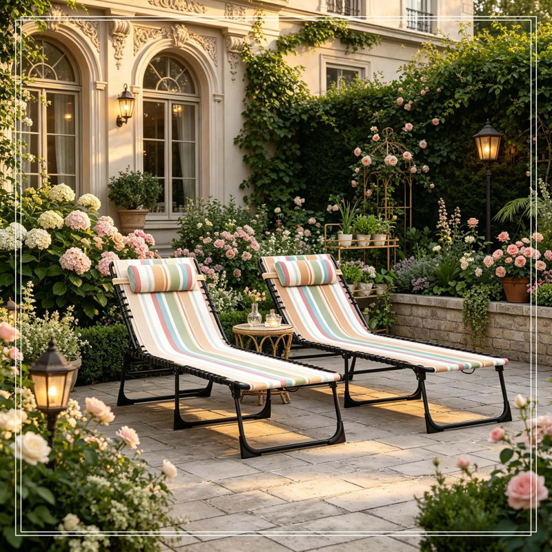 2 chaises longues pliantes pour piscine, Rayures rouges