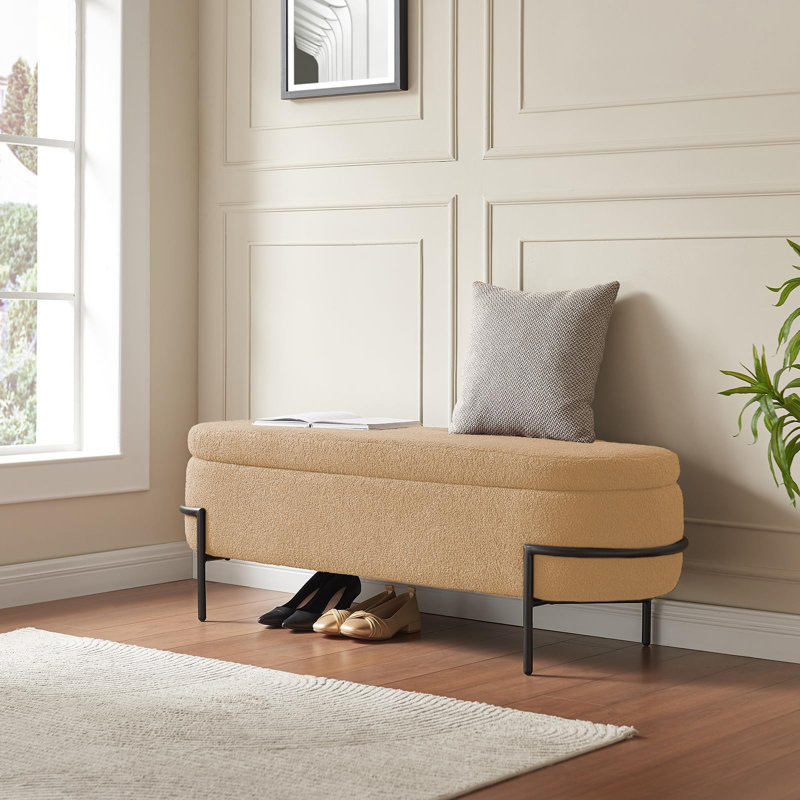 Kendelyn Upholstered Storage Bench, White, 17.7" H x 45.3" W x 16.5" D