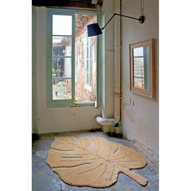 Monstera Cotton Area Rug in Olive/Soil Brown/Orche