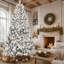 9FT Flocked Christmas Tree with 750 UL Lights and 63 Natural Pine Cones, Snowy PVC Tips, 2095 Tips, Hinged Structure, Stable Metal Stand, Easy Setup
