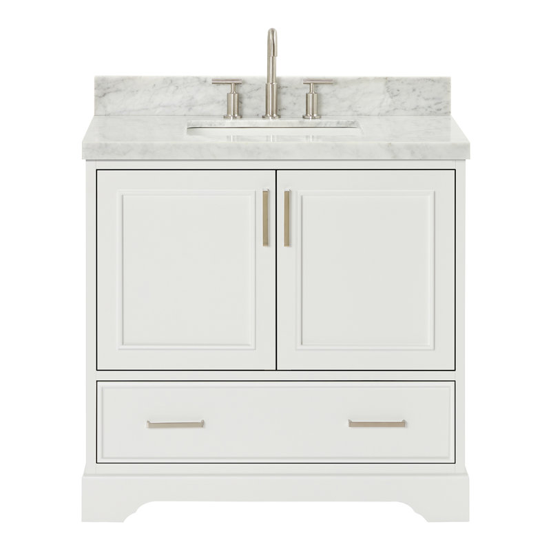 37'' Single Bathroom Vanity with Carrara Marble Top, White
