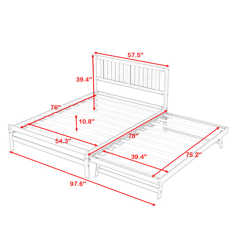 Daryna Full Size Wood Platform Bed with Trundle, White