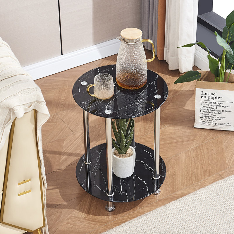 Table de bout en verre Fetih, Argent, Noir