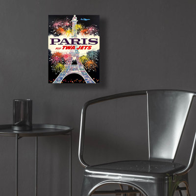 «Fly TWA Paris Eiffel Tower 1960 David Klein» par Vintage Posters, art mural en verre acrylique, 12 po x 16 po