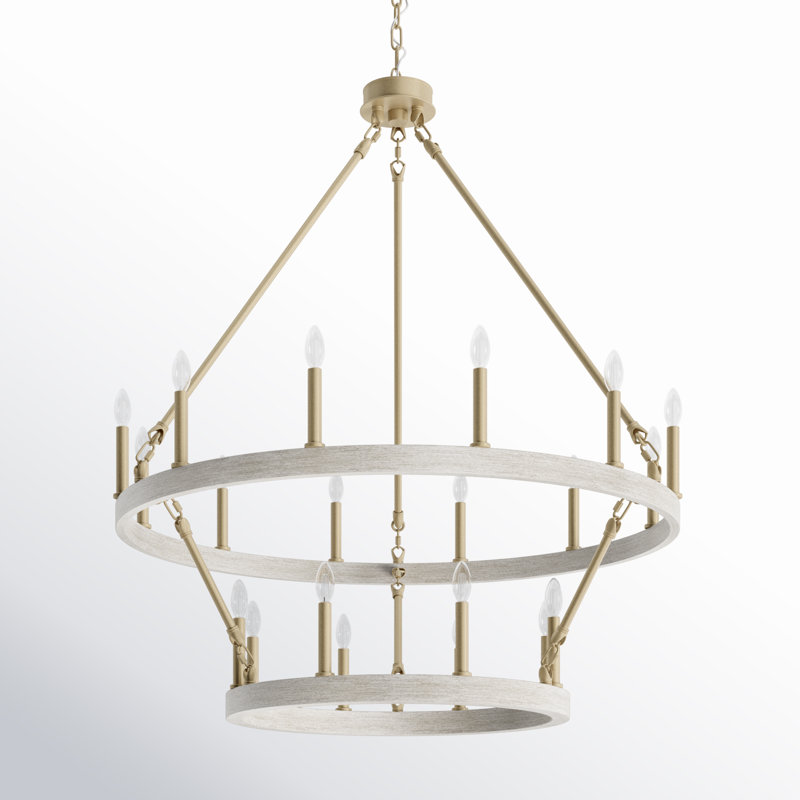 Adriana 20 - Light Steel Dimmable Wagon Wheel Chandelier, French Oak /Champagne Brass