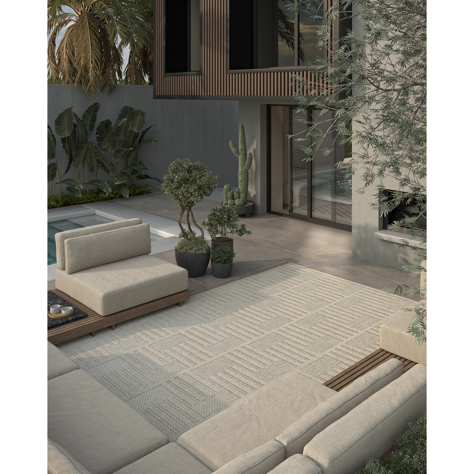 Trilby Beige Indoor/Outdoor Rug, Rectangle 3'11" x 5'7"