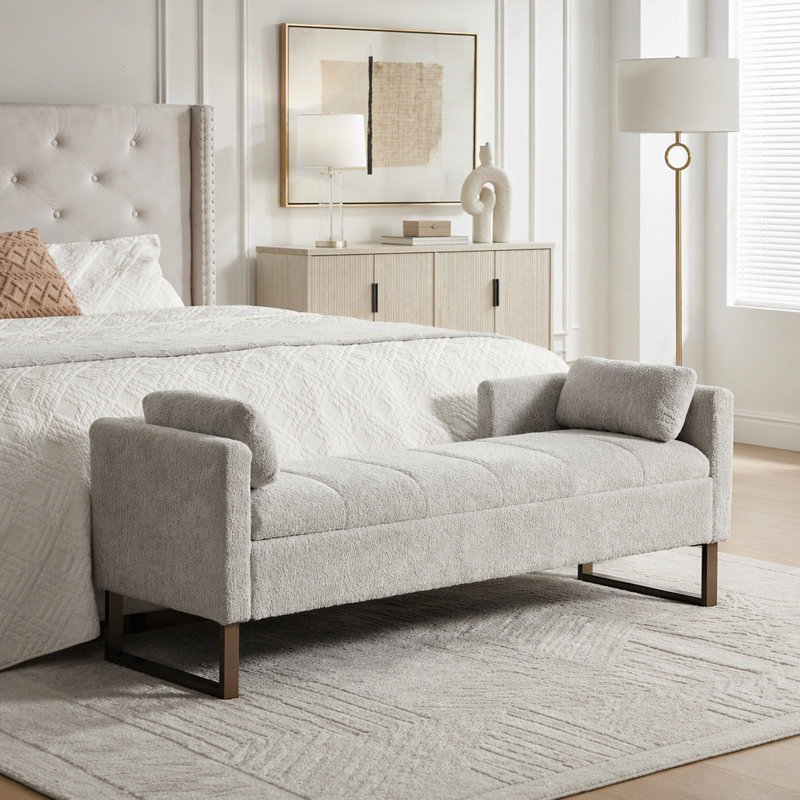 Banc de rangement rabattable avec revêtement en chenille, Light Grey