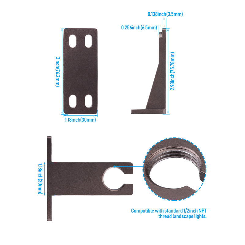 Support de gouttière pour projecteur à DEL basse tension, filetage standard 1/2 po NPT, aluminium, bronze