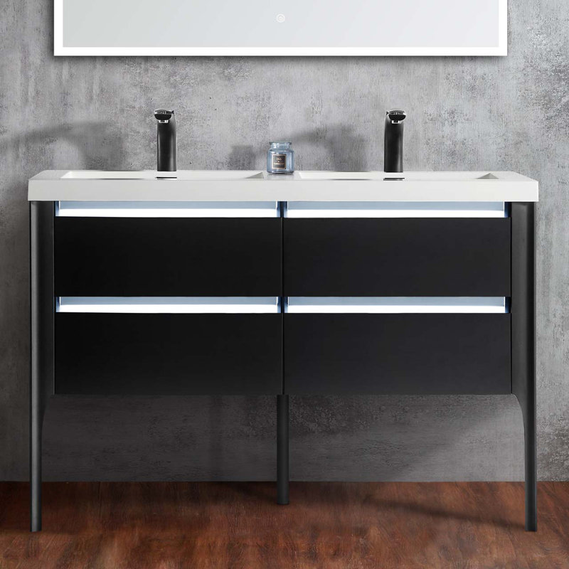 49'' Double Bathroom Vanity with Resin Top, Black