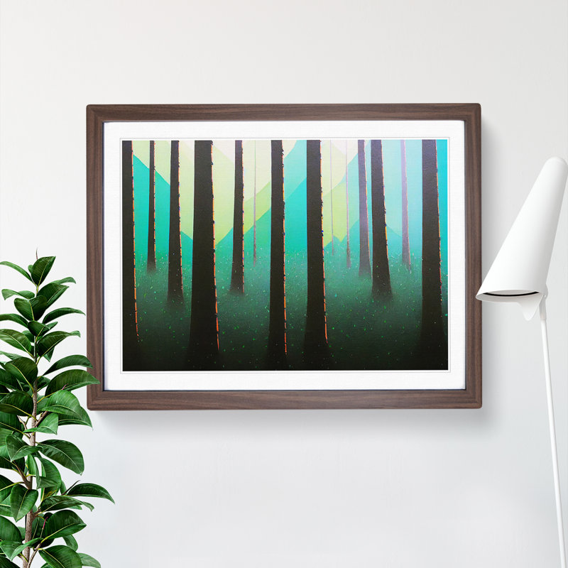 XH1022-6683X Painted Pine Tree Forest - Single Picture Frame Painting, 46cm H x 64cm W x 2cm D, Walnut Framed