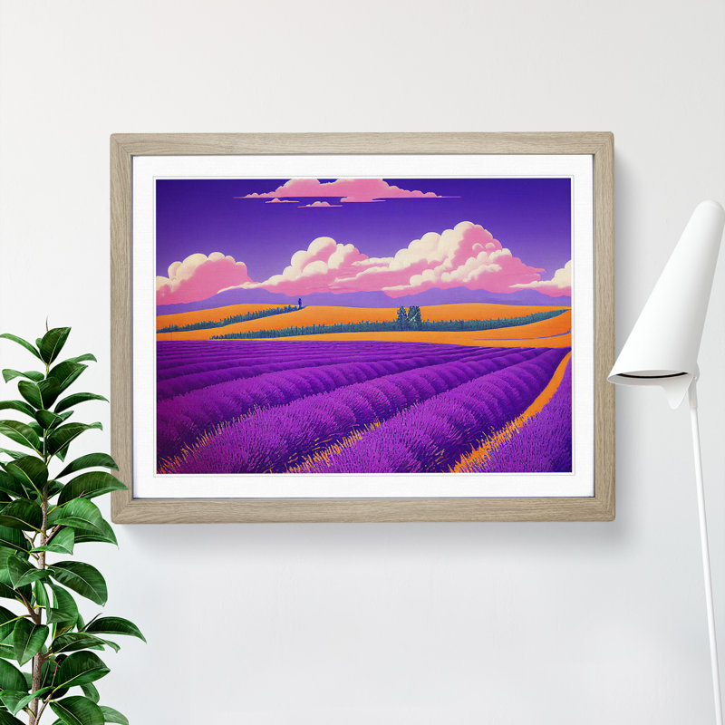 Ingenious Lavender Flower Field - Single Picture Frame Print, 25cm H x 34cm W x 2cm D, Oak