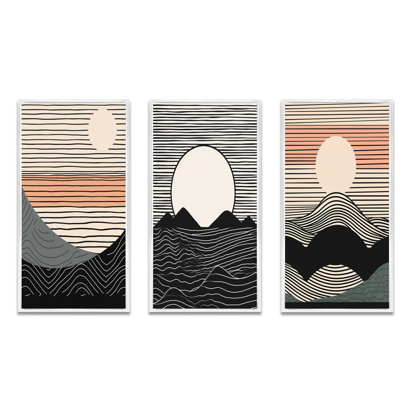 «Simple Horizon», 3 pièces sur toile, Cadre flottant blanc, H 40 po x l 60 po
