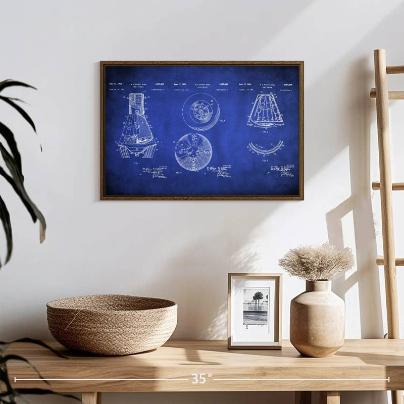 Space Capsule - bleu verni, 19 po x 13 po, Cadre flottant noyer