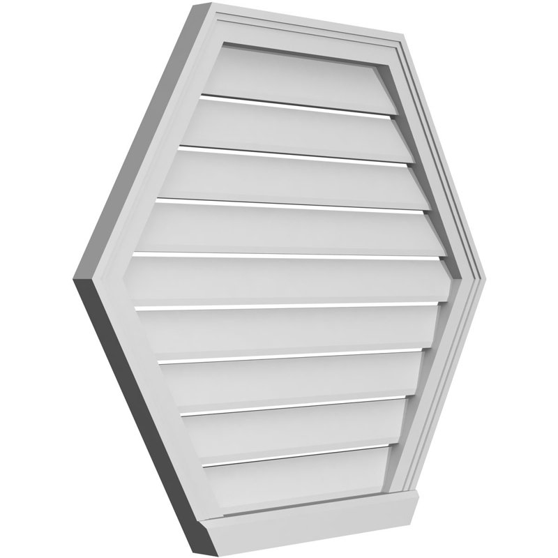 Horizontal Peaked Surface Mount Signature Urethane Functional Gable Vent, Primed Tan, 30" H x 34" W x 2" D