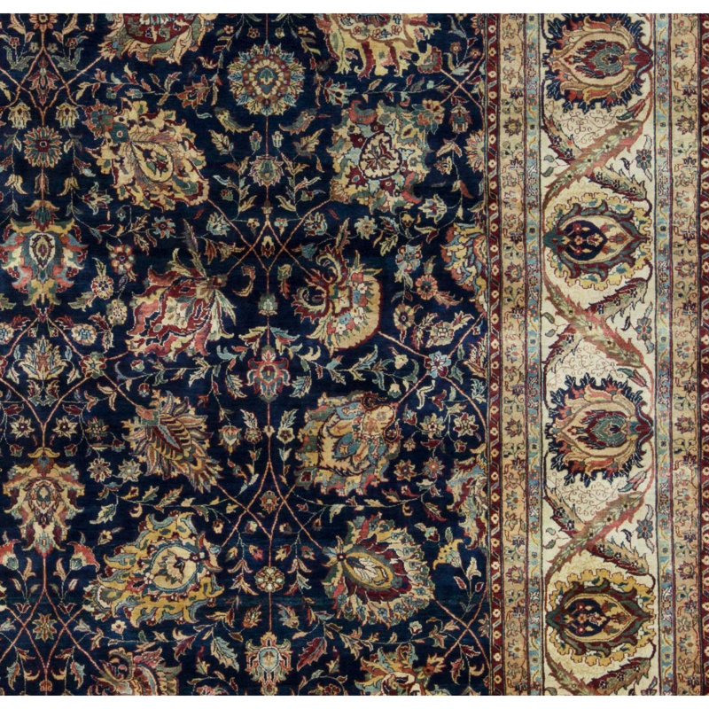 Tapis bleu et crème noué à la main de haute qualité