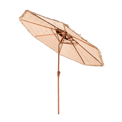 Parasol de patio 9 pi avec 2 auvent en chaume, inclinaison de 30 po, manivelle manuelle, 140 g, parasol de piscine à 8 nervures métalliques, nervures, couverture idéale pour le soleil
