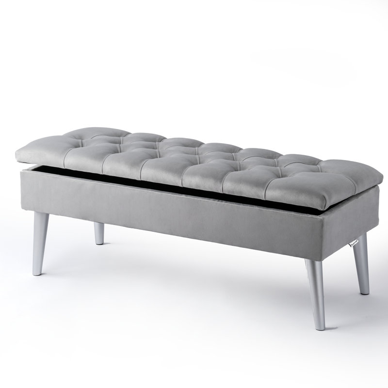 Thalassa Velvet Upholstered Bench with Flip Top, H44 x W45 x D30cm, Silver, Grey