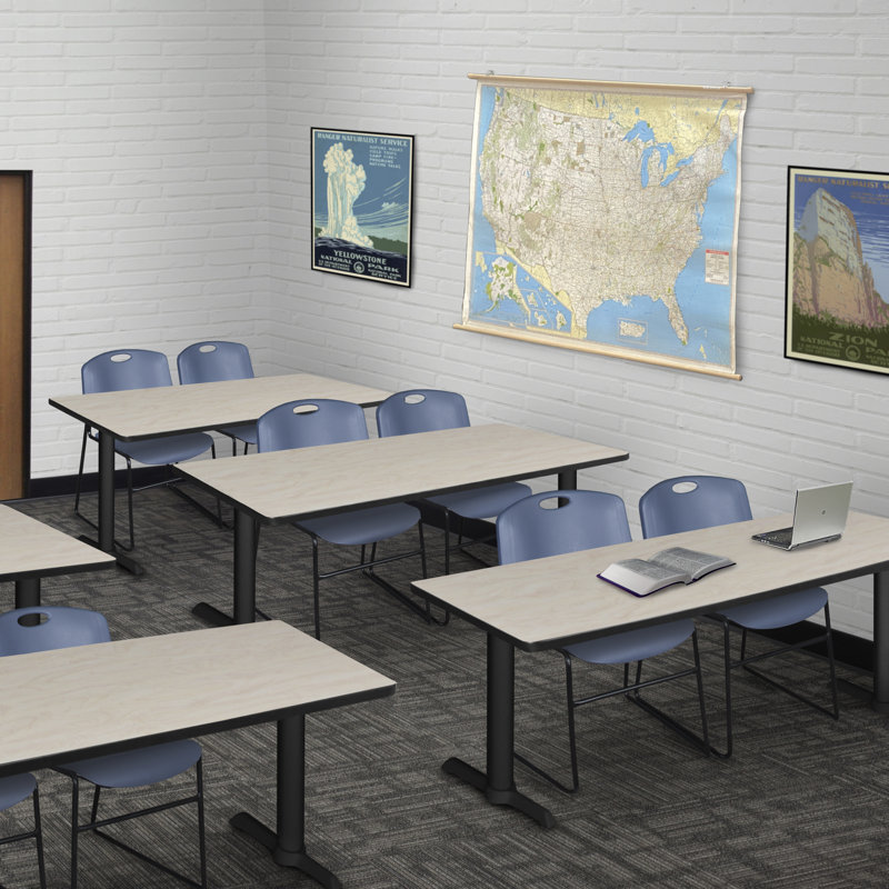 Neyland Cain T-Base training table and 2 Zeng stackable chairs, Bleu, L 84 po x P 24 po, Érable