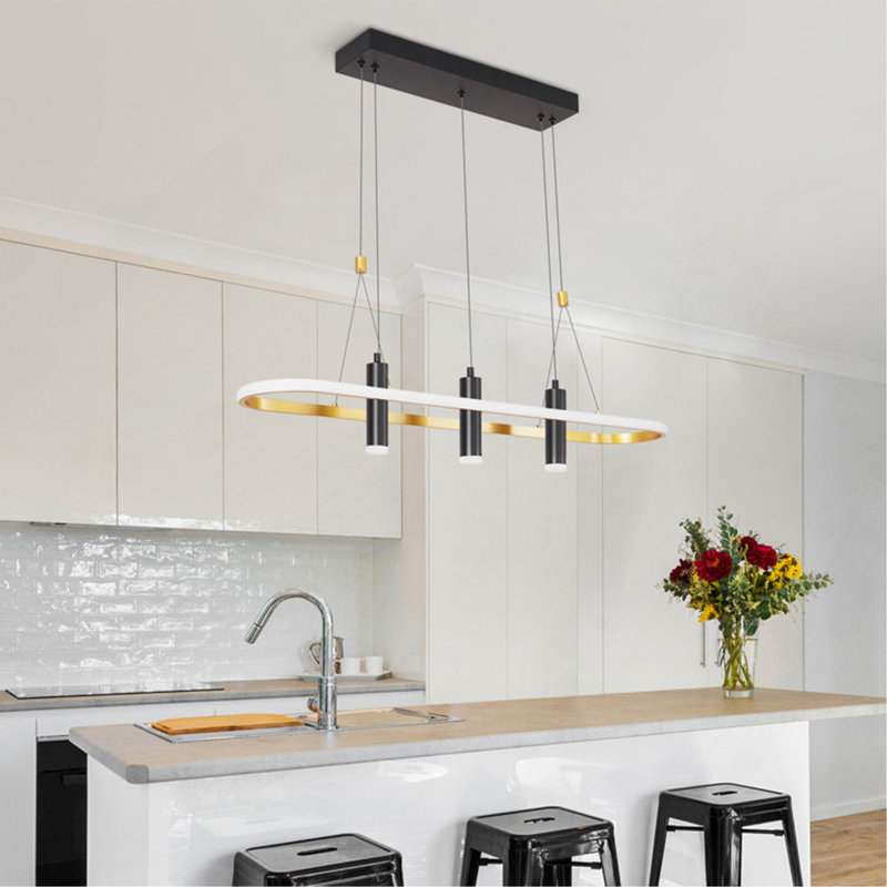 Luminaire suspendu à 4 lumières DEL Javeriah noir / doré à intensité variable [sans ampoule]