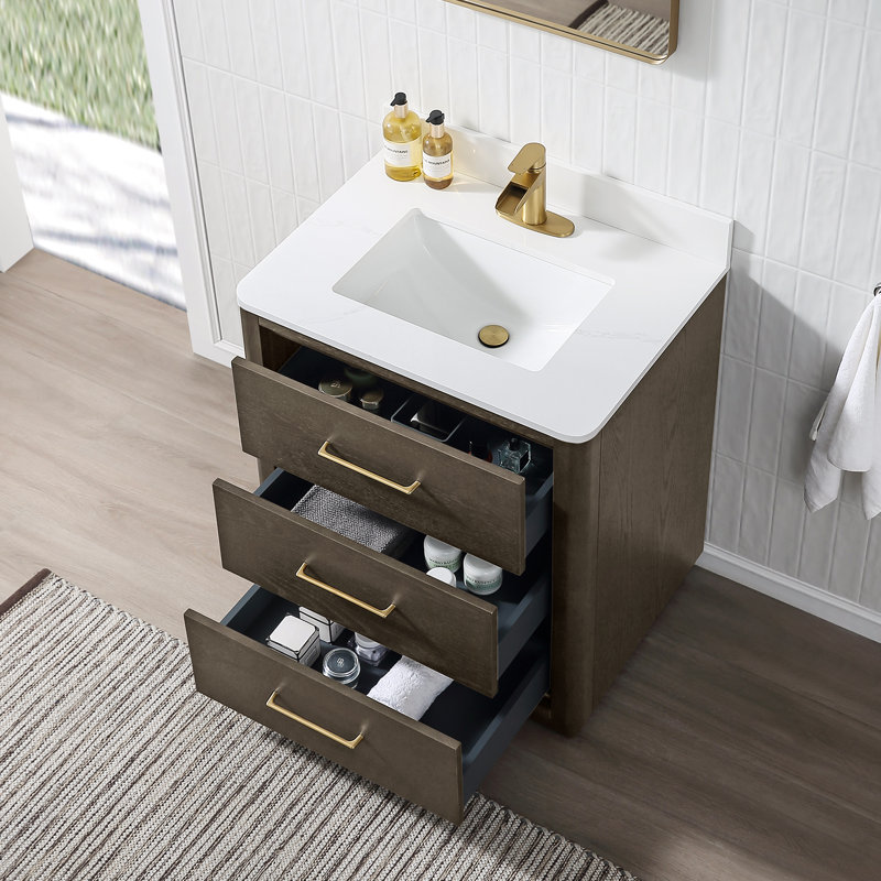 30" Free Standing Single Bathroom Vanity with Quartz Top, Gray