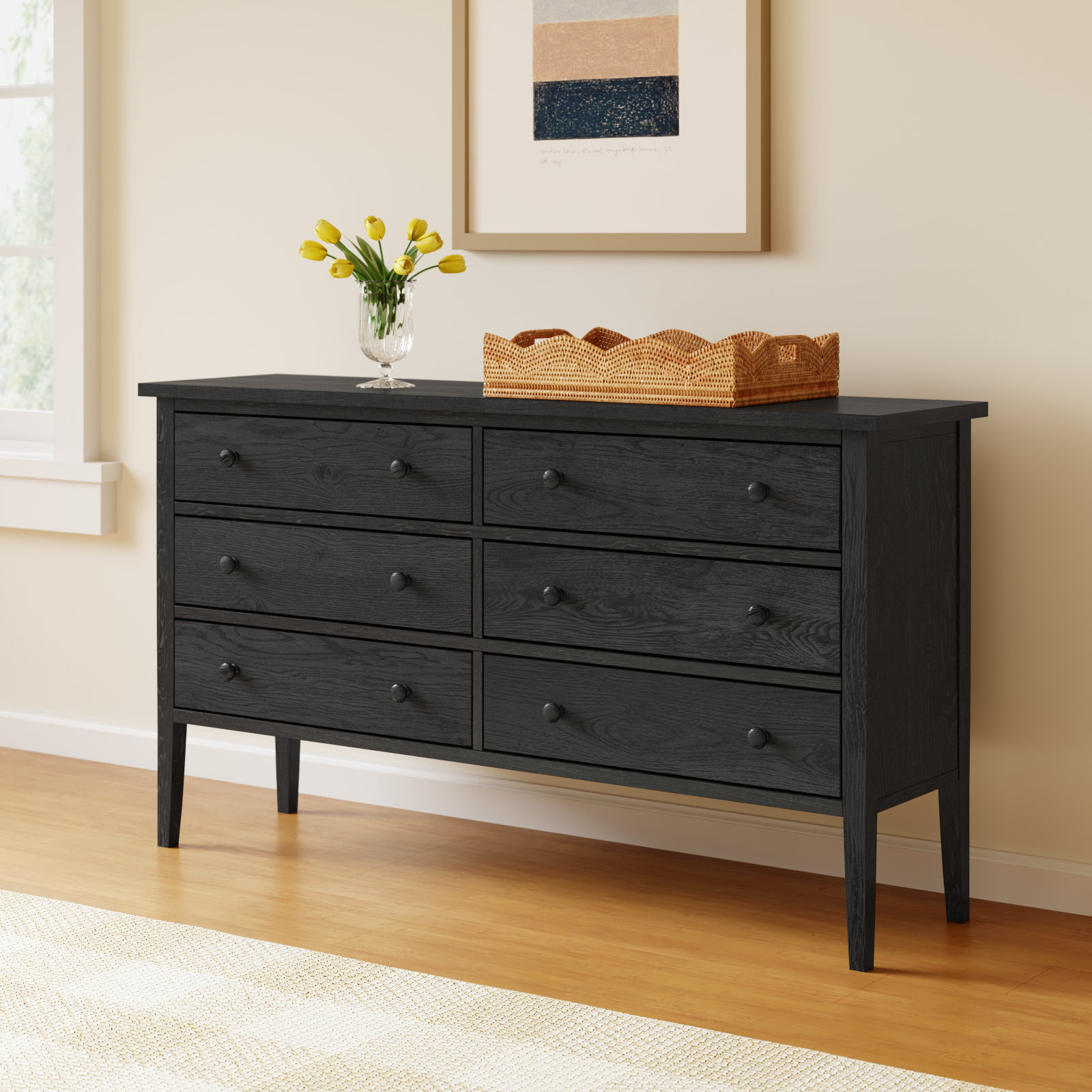 Bronwyn 60" Pine Double Dresser, Black