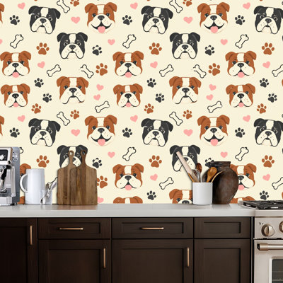 Peel and Stick Wallpaper English bulldog Cartoon Contact Paper Removable Self Adhesive Wall Mural Wall Decor for Bedroom Kitchen Cabinets 17.7in x 118in