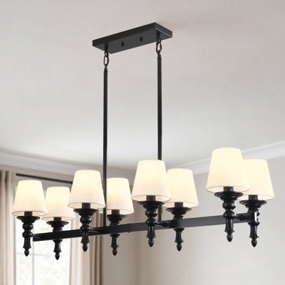8-Light 43.34" Farmhouse Dimmable Kitchen Island Chandelier with White Shades for Dining Table