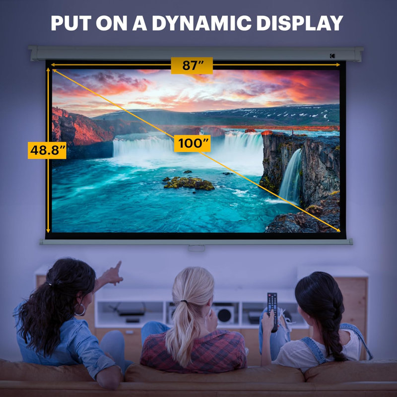 Kodak Manual Pull Down Projector Screen, Large 16:9 Retractable Projector Screen, 100"
