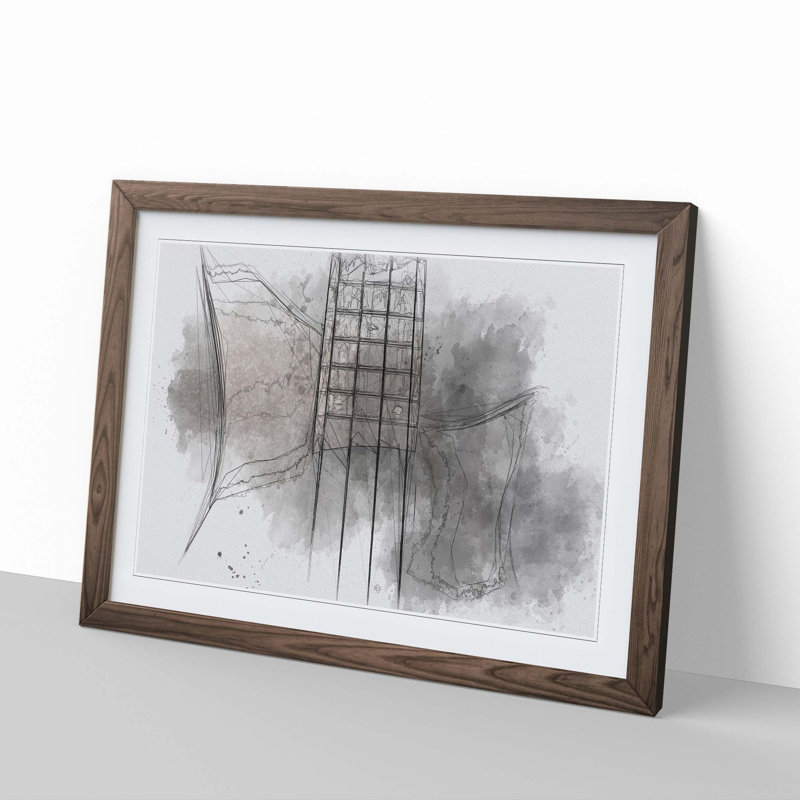 Top of a Black Bass Guitar in Abstract - Picture Frame Graphic Art Print, Walnut, 35cm H x 50cm W x 2cm D