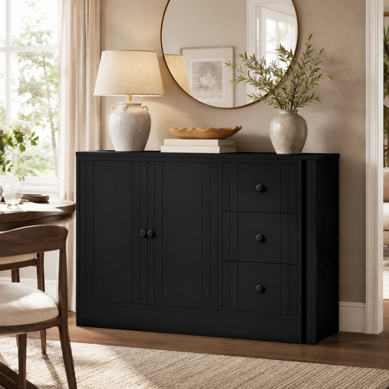 Buffet extensible en panneau de fibres à densité moyenne avec armoire de rangement pour table de salle à manger