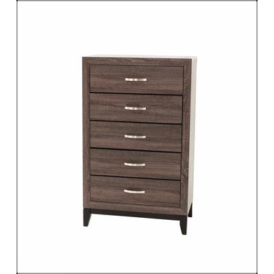 Grande commode rustique en chêne gris rustique avec 5 tiroirs, espace de rangement durable et spacieux pour les chambres à coucher modernes
