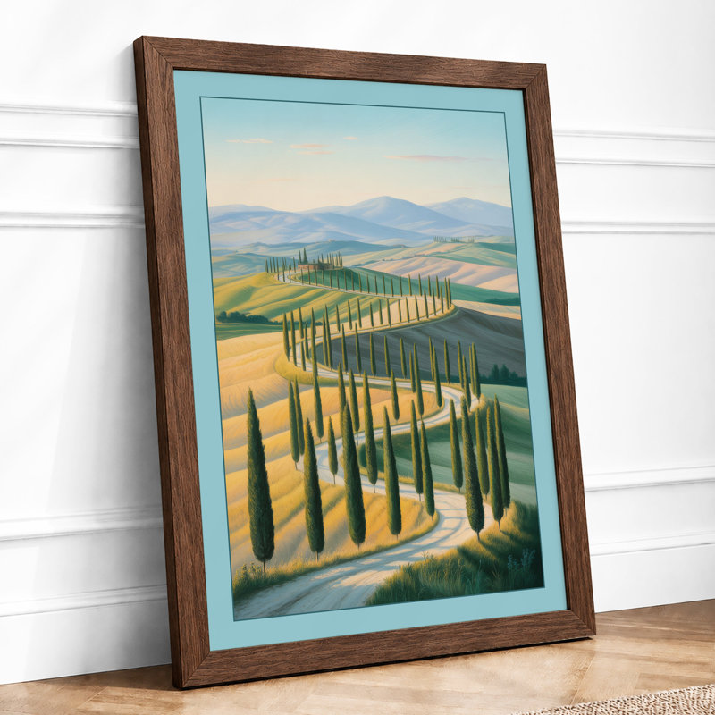 Tuscan Hillside Rustic - Framed Print, A4 - 29.7 x 21.0 cm, Walnut