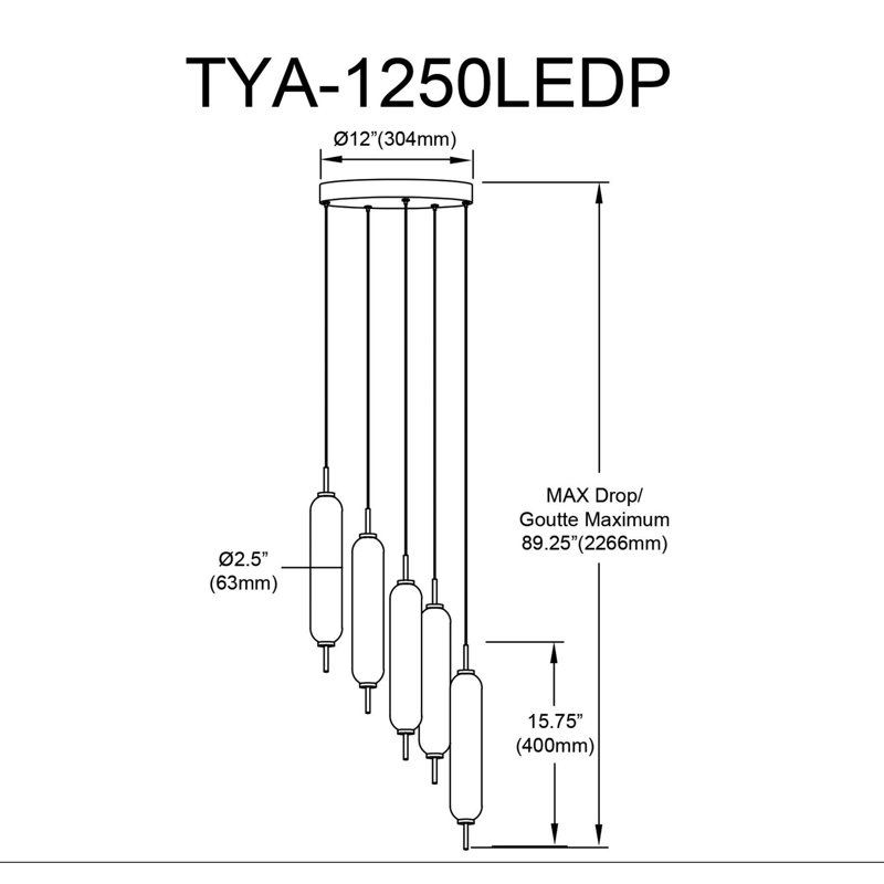 Luminaire suspendu multicolore à DEL 5 lumières Typha, Noir mat
