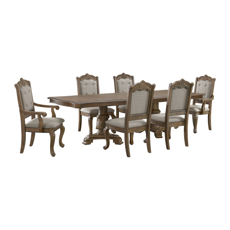 Ensemble de salle à manger à hauteur standard 7 pièces Siewert en noyer-table, quatre chaises et deux fauteuils