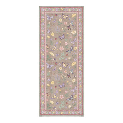 Adonis Vespera Floral Machine Washable Pink / Brown Indoor Area Rug with Non-Slip Backing