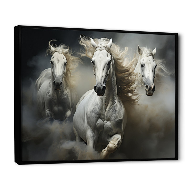 «White Beige Horse Equine Harmony», reproduction d'art sur toile encadrée, Cadre flottant noir, H 34 po x l 44 po x P 1,5 po
