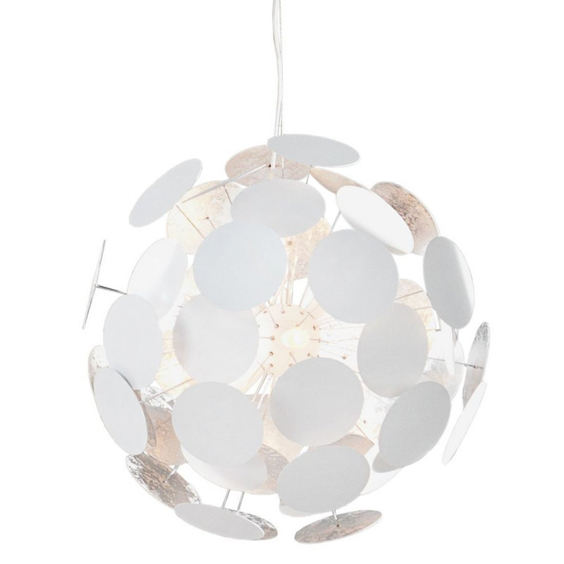 1 - Light Silver Sphere Pendant, White/Silver