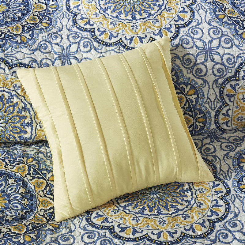 Courtepointe 6 pièces - 100% microfibre 100% microfibre bleue facile à nettoyer avec coussins décoratifs Vermicelli, Bleu