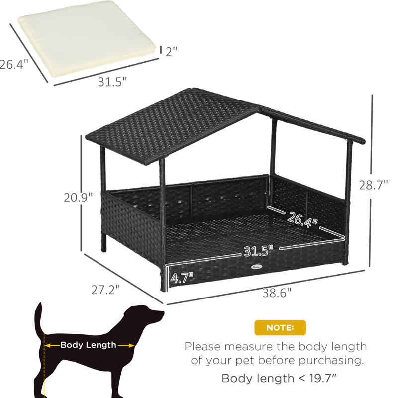 Niche pour chien avec auvent, lit d'extérieur - blanc pour les petites et moyennes races, auvent crémeux rembourré avec de l'eau de taille moyenne, tapis, structure de conception à fond surélevé