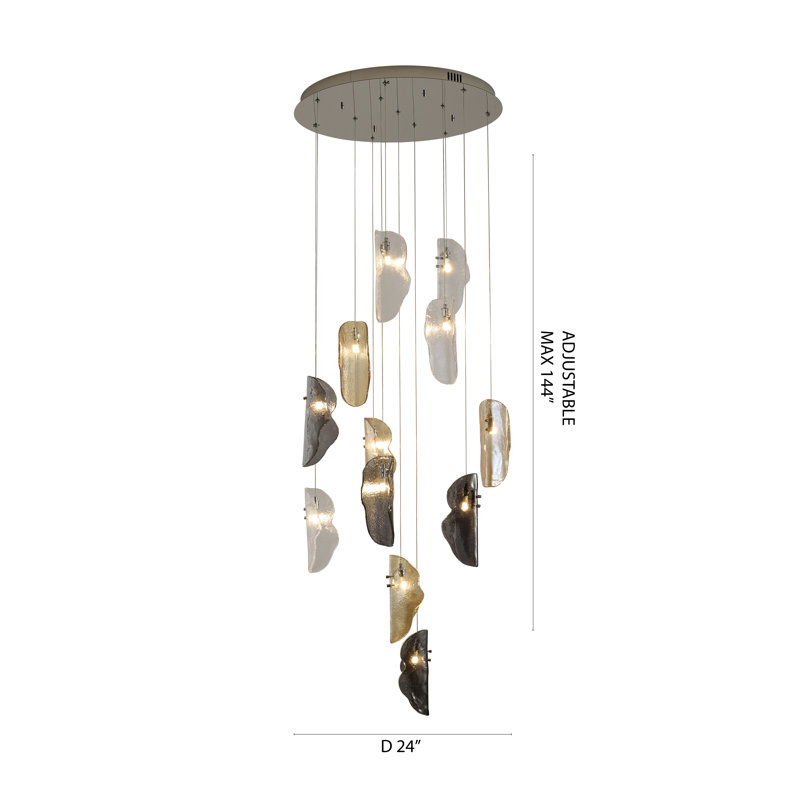 Lustre en verre 12 lumières Transitional , Chrome