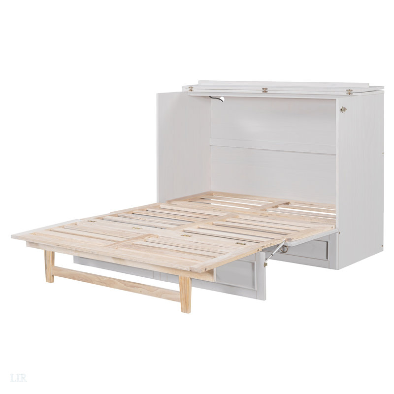 Murphy Bed With Large Drawers, Bed Frame, Full/Double, White