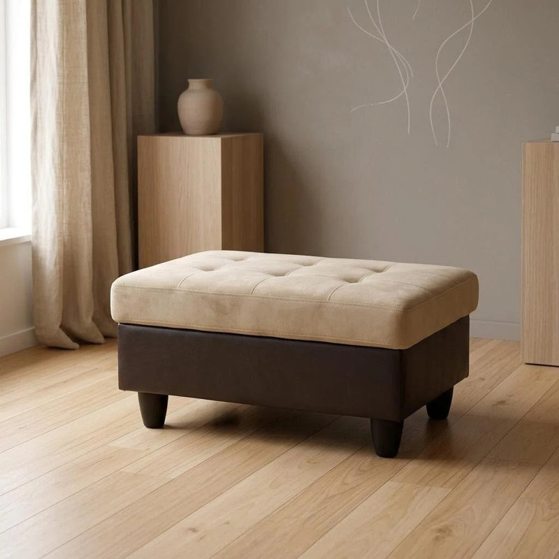 Repose-pieds avec rangement 33,5 pouces beige et brun en daim et PVC