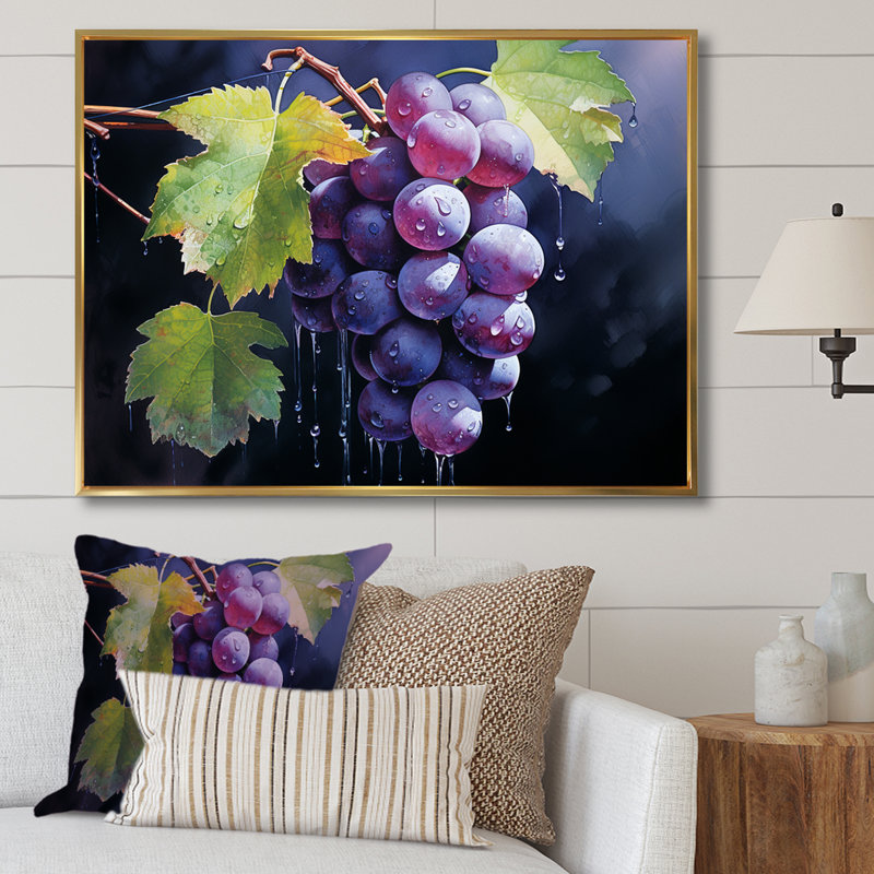 Raisins grâce sur toile, Cadre flottant doré, 34" H x 44" W