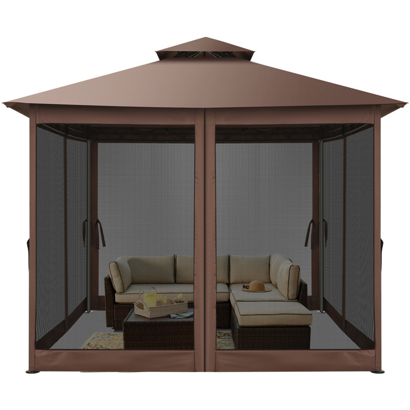 10 x 10 FT Pop Up Gazebo Outdoor Canopy，Instant Patio Gazebo Sun Shade Canopy, Brown, Brown