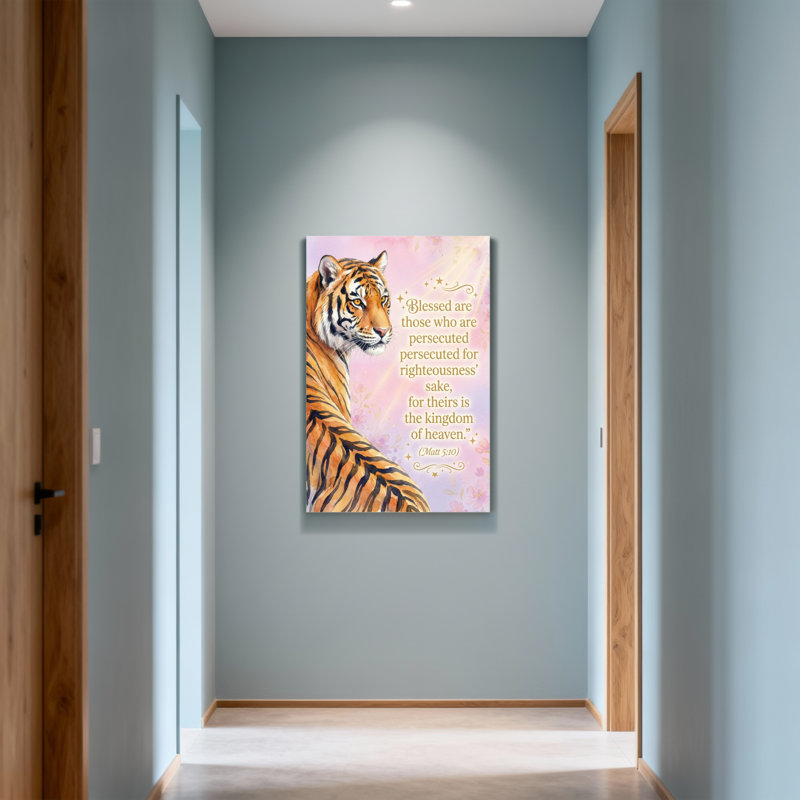 Tigre tendance avec verset biblique sur fond pastel