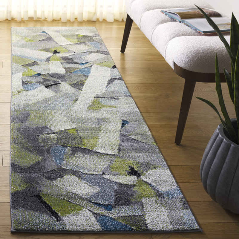 Gillo 6937 Area Rug In Green / Grey, Runner 2'3" x 8'