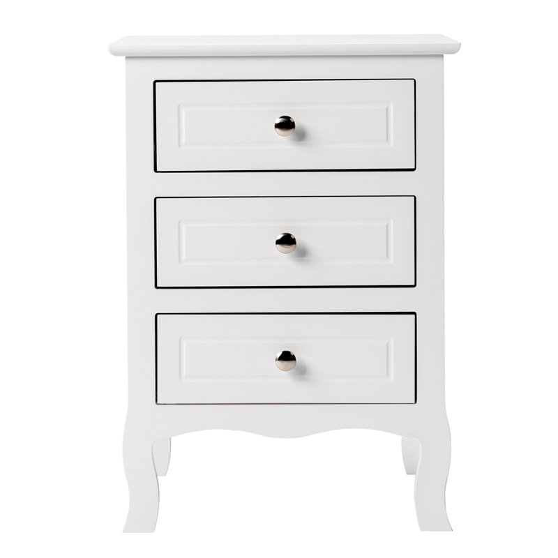Table de chevet 3 tiroirs Belamy en brun, Blanc