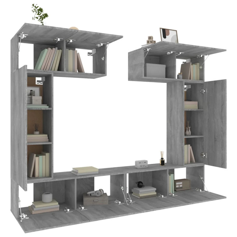 Eaubonne TV Stand, 100cm W x 30cm D x 30cm H, Grey Sonoma, 6 cabinet